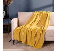OHS Ultra Soft Flannel Fleece Throw Blanket in Mustard | Size: 200 cm x 240 cm OHS Mustard 200 cm x 240 cm