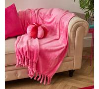 Ohs Ultra Soft Tassel Fleece Throw Lightweight Fluffy Blanket - Hot Pink