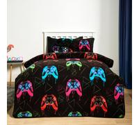 OHS Ultra Soft Teddy Fleece 10.5 Tog Coverless Gaming Pringt Single Duvet with Pillowcase in Black OHS Black Single