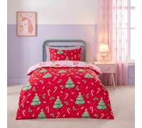OHS Unicorn Christmas Bedding Boys Girls Single Duvet Cover Set, Pink/Red