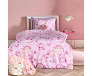 OHS Unicorn Fun Bedding Single Quilt Cover, Gifts for Girls Super Soft Cosy Warm Microfibre Polyester Girls Single Duvet Cover Set Stylish Kids Bedding with Pillowcase, Lilac