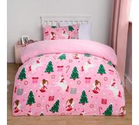 OHS Unicorn Girls Christmas Bedding, Teddy Fleece Christmas Duvet Set Fluffy Bedding with Pillowcase Single Duvet Cover Warm Soft Comfy Quilt Cover - Pink