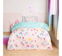 OHS Unicorn Quilt Cover Duvet Pillowcase Magic Rainbow Bedding Set in Pink | Size: Single OHS Pink Single