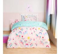 OHS Unicorn Quilt Cover Duvet Pillowcase Magic Rainbow Bedding Set, Pink - Single