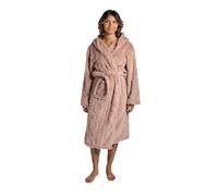 OHS Unisex Dressing Gowns Adults Cable Knit Fleece Hooded Bathrobe Full Length Super Soft Warm Comfortable Cosy Dressing Gown for Sleepwear Loungewear, Natural