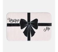 OHS Unwrap Me Slogan Bow Bath Mat Non-Slip Shower Rug in Cream OHS Cream