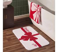 OHS Unwrap Me Slogan Bow Bath Mat Non-Slip Shower Rug in White OHS White