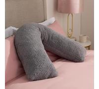 OHS V Pillow Teddy Fleece Grey, Support Pillow for Sleeping Relaxing Super Soft Warm Comfy Pillow Cuddle Cushion Orthopaedic V Shape for Bed Sofa, 80 x 60 x 25cm