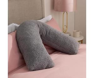 OHS V Pillow Teddy Fleece Grey, Support Pillow for Sleeping Relaxing Super Soft Warm Comfy Pillow Cuddle Cushion Orthopaedic V Shape for Bed Sofa, 80 x 60 x 25cm