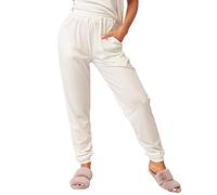 OHS Velour Velvet Womens Joggers Casual Night Loungewear Pants Trousers - Cream Natural - Large