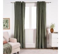 OHS Velvet Curtains for Living Room, Ultra Soft Thermal Insulated Eyelet Curtains for Bedroom Light Blocking Room Darkening Home Decoration Curtain 2 Panels, Woodland Green - 66" x 90"