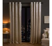 OHS Velvet Eyelet Curtains Metallic Foil Wave Pair Of Ring Top, Natural - 66 X 90"