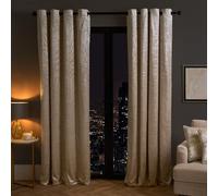 OHS Velvet Eyelet Curtains Metallic Foil Wave Pair of Ring Top Thermal Ready Made in Natural | Size: 229 cm width x 229 cm drop OHS Natural 229 cm width x 229 cm drop