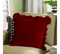 OHS Velvet Plush Cushion Covers 45 x 45cm, Ultra Soft Decorative Square Throw Pillow Covers with Invisible Zipper for Sofa Living Room Bedroom Pillow Cases 2 Pack, Burgundy