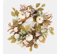 OHS Velvet Pumpkin Wreath for Front Door, Halloween Decoration Summer Autumn Wreaths Artificial Door Wreath for Thanksgiving Halloween Christmas Decoration, Natural