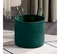 OHS Velvet Storage Basket Hamper Clothes Toys Organiser Fabric Bag, Forest Green