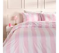 Ohs Vertical Stripe Microfibre Bedding Duvet Cover Set With Pillowcase - Pink