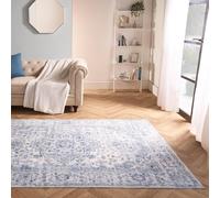 OHS Vintage Print Washable Rug Non Slip Floor Carpet Area Mat Runners in Blue | Size: 120 cm x 170 cm OHS Blue 120 cm x 170 cm