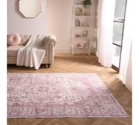 OHS Vintage Print Washable Rug Non Slip Floor Carpet Area Mat Runners in Pink | Size: 66 cm x 200 cm OHS Pink 66 cm x 200 cm