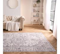 OHS Vintage Print Washable Rug Non Slip Floor Carpet Mat Runners in Grey | Size: 80 cm x 150 cm OHS Grey 80 cm x 150 cm