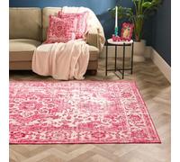 Ohs Vintage Print Washable Rug Non Slip Floor Carpet Mat Runners, Pink - 160 X 230Cm