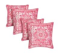 OHS Vintage Printed Cushion Covers 45 x 45 Set of 4, Super Soft Matte Velvet Square Throw Pillow Cover with Invisible Zipper Cushion Covers Homer Decor for Sofa Bedroom Living Room, Hot Pink