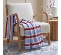 Ohs Vintage Stripes Polar Fleece Throw Blanket Lightweight Bedspread - 120 X 150Cm - Blue/burgundy