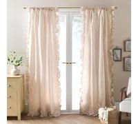 OHS Voile Curtains, 87 Drop 2 Panels Net Curtain for Windows Decorative Gingham Check Frill Edge Slot Top Sheer Curtains for Living Room Bedroom 55" x 87", Natural