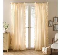 OHS Voile Curtains, 87 Drop 2 Panels Net Curtain for Windows Decorative Stripe Frill Edge Slot Top Design Sheer Curtains for Living Room Bedroom 55" x 87", Yellow/White