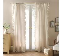 OHS Voile Curtains, 87 Drop 2 Panels Net Curtain for Windows Decorative Stripe Frill Edge Slot Top Design Sheer Curtains for Living Room Bedroom 55" x 87", Natural/Cream