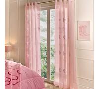 OHS Voile Curtains, 87 Drop 2 Panels Net Curtain for Windows Decorative Tufted Bows Slot Top Design Sheer Curtains for Living Room Bedroom 55" x 87", Pink