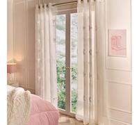 OHS Voile Curtains, 87 Drop 2 Panels Net Curtain for Windows Decorative Tufted Bows Slot Top Design Sheer Curtains for Living Room Bedroom 55" x 87", Cream