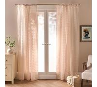 OHS Voile Curtains, 87 Drop 2 Panels Net Curtain for Windows Pompom Tufted Decorative Transparent Slot Top Design Sheer Curtains for Living Room Bedroom 55" x 87", Natural