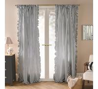 OHS Voile Net Curtain for Windows, 87 Drop 2 Panels Voile Curtains Decorative Stripe Frill Edge Slot Top Design Sheer Curtains for Living Room Bedroom 55" x 87", Monochrome