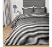 OHS Waffle Embossed Stripes Reversible Duvet Cover With Pillowcase, Black/white -Super King