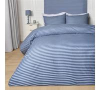 OHS Waffle Embossed Stripes Reversible Duvet Cover with Pillowcase in Blue | Size: Super King OHS Blue Super King