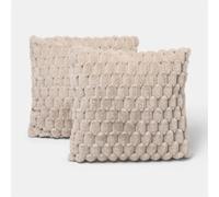 OHS Waffle Faux Fur Cushions with Covers Included 4 Pack 45 x 45cm, Natural | Ready Filled Throw Pillows Lounge Decoration No Stuffing Needed Living Room Home Decor Snug and Conservatory Armchair Accent