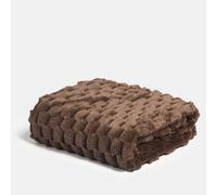 OHS Waffle Faux Fur Throw Blanket for Sofa, Super Soft Cosy Fluffy Fleece Blanket for Bed Settees Armchairs Lightweight Warm Single Bed Throw Adults Gifts, Chocolate - 125 x 150cm