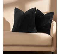 OHS Waffle Fleece 2 x Cushion Covers Soft in Black | Size: 45 cm x 45 cm OHS Black 45 cm x 45 cm