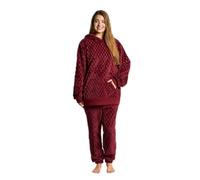 OHS Waffle Fleece Pyjama Set Hoodie Top and Full Length Bottom Pyjamas for Women Pullover Soft Warm Winter Pjs Set Two Piece Sleepwear Loungewear, Burgundy