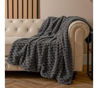 OHS Waffle Throw Over Bed Blanket Faux Fur Soft Warm Fleece - 125 x 150cm in Charcoal | Size: 125 x 150 cm OHS Charcoal 125 x 150 cm