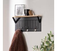OHS Wall Shelf Coat Rack Wood Effect Floating Display Unit in Black OHS Black