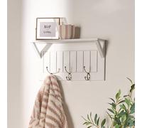 OHS Wall Shelf Coat Rack Wood Effect Floating Display Unit in White OHS White