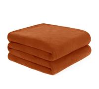 OHS Warm Plain Fleece Throw Over Bed Blanket in Burnt Orange | Size: 120 cm x 150 cm OHS Burnt Orange 120 cm x 150 cm