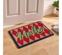 OHS Washable Door Mat Hello Print, Outdoor Indoor Door Mat Non-Slippery Stylish Dirt Trapper Doormats Inside Heavy Duty Welcome Mat Front Doors Entrance Rug Coir Doormat, Pink/Red - 40 x 60cm