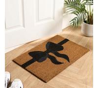 OHS Washable Door Mats Indoor & Outdoor Bow Print, Non-Slippery Heavy Duty Stylish Entrance Coir Door Mat Perfect Dirt Trapping Doormats, Natural/Black - 40 x 60cm