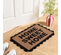 OHS Washable Door Mats Outdoor & Indoor Welcome Print, Stylish Scallop Edge Non-Slippery Heavy Duty Coir Front Door Mat Perfect for Dirt Trapping, Black/Natural - 40 x 60cm