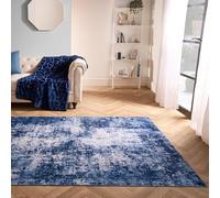 OHS Washable Living Room Rug, Soft & Comfortable Abstract Print in Rich Navy Tones, Ideal for Living Rooms, Entryways, Kitchens, 120x170cm Floor Rug - Navy