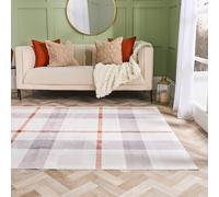 OHS Washable Rug for Living Room, Vintage Check Printed Rugs for Bedroom Hallway Soft Non Slip Low Pile Rugs Living Room Large 160 x 230cm Floor Carpet, Rust/Natural