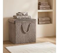 OHS Washing Basket with Lid Ribbed Faux Fur Foldable Laundry Basket, Mink